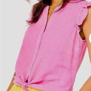 NWT Lilly Pulitzer Briette Button Down PINK Large Pink Isle